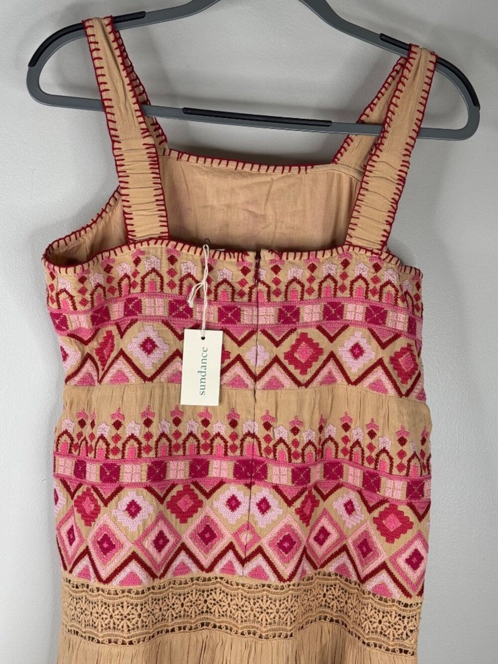 Sundance Embroidered Garden Sunset Maxi Dress Pink Tan Petite 12 12P NWT - Picture 8 of 9